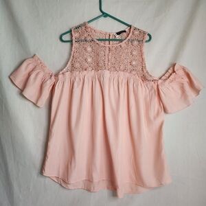 Angela Plus Womens Cold Shoulder Blouse 2XL Crochet, Cottage Core